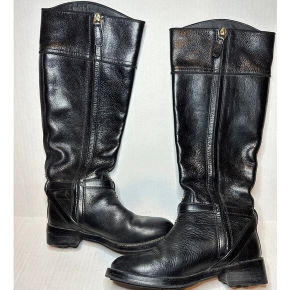 Tory Burch Size 5.5 Logo Tall Side Zipper Riding Boot Black Leather Quiet Luxury - Picture 2 of 12